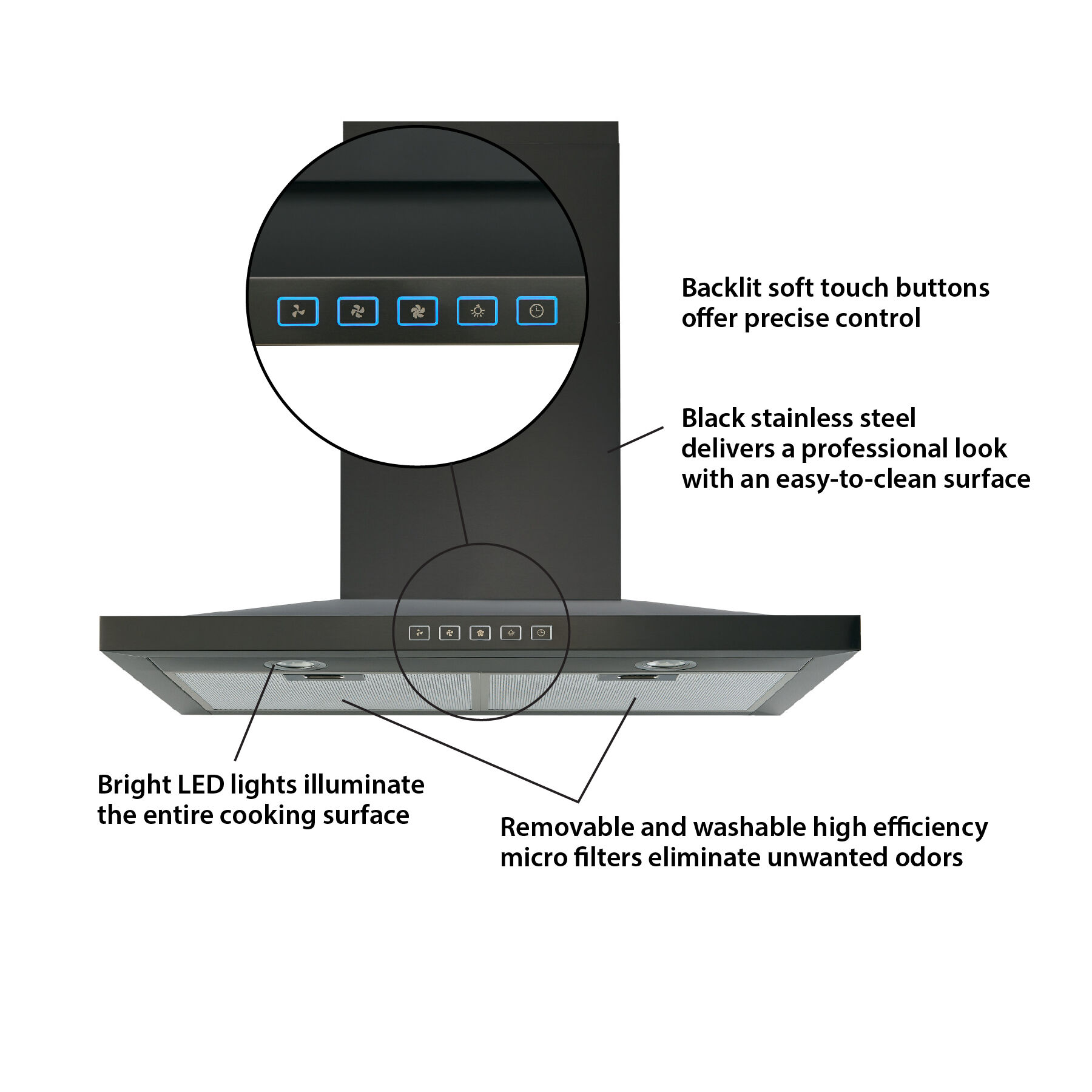 30-Inch Convertible Wall-Mount Low Profile Pyramidal Chimney Range Hood, 450 Max CFM BWS1304BLS
