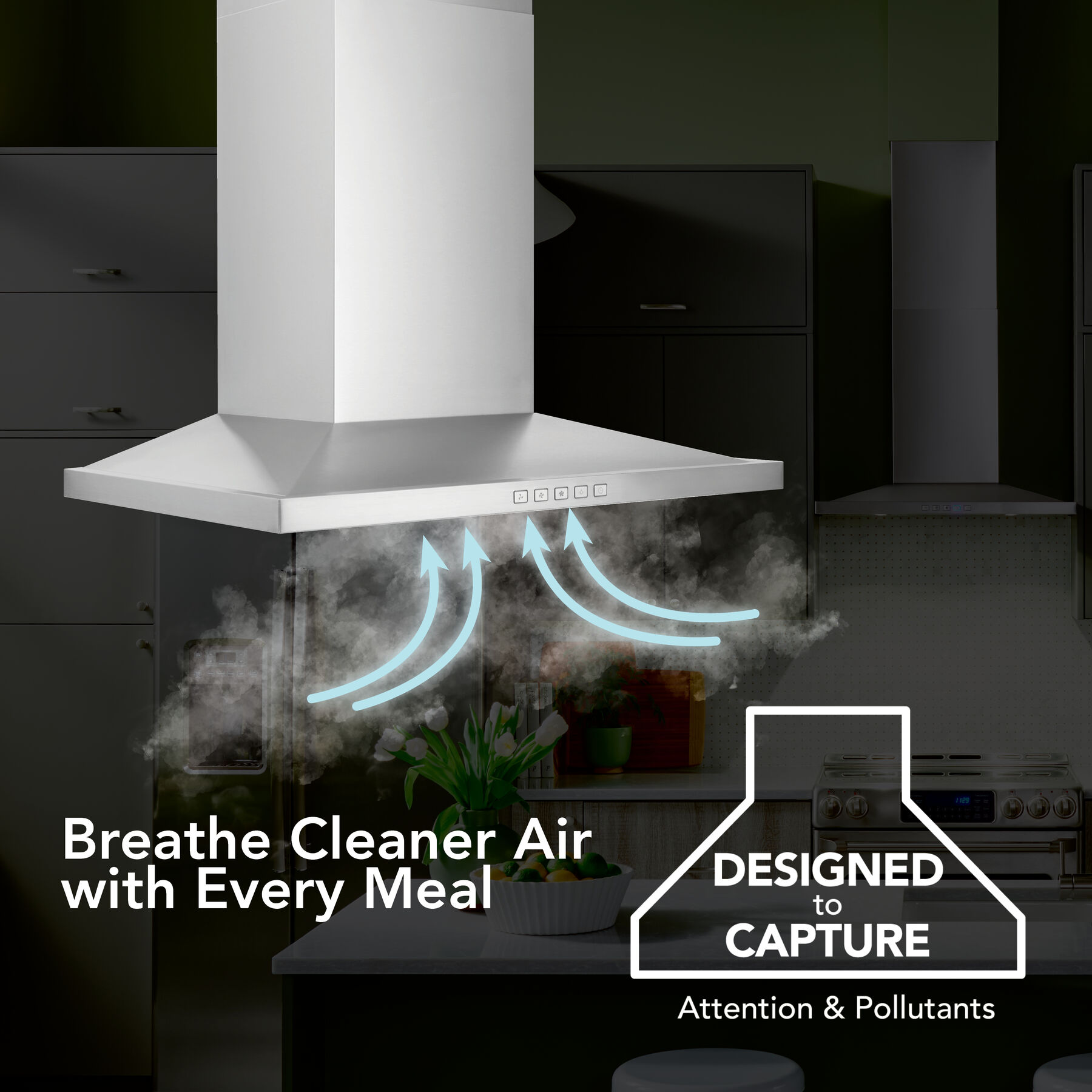 30-Inch Convertible Wall-Mount Low Profile Pyramidal Chimney Range Hood, 450 Max CFM BWS1304SS