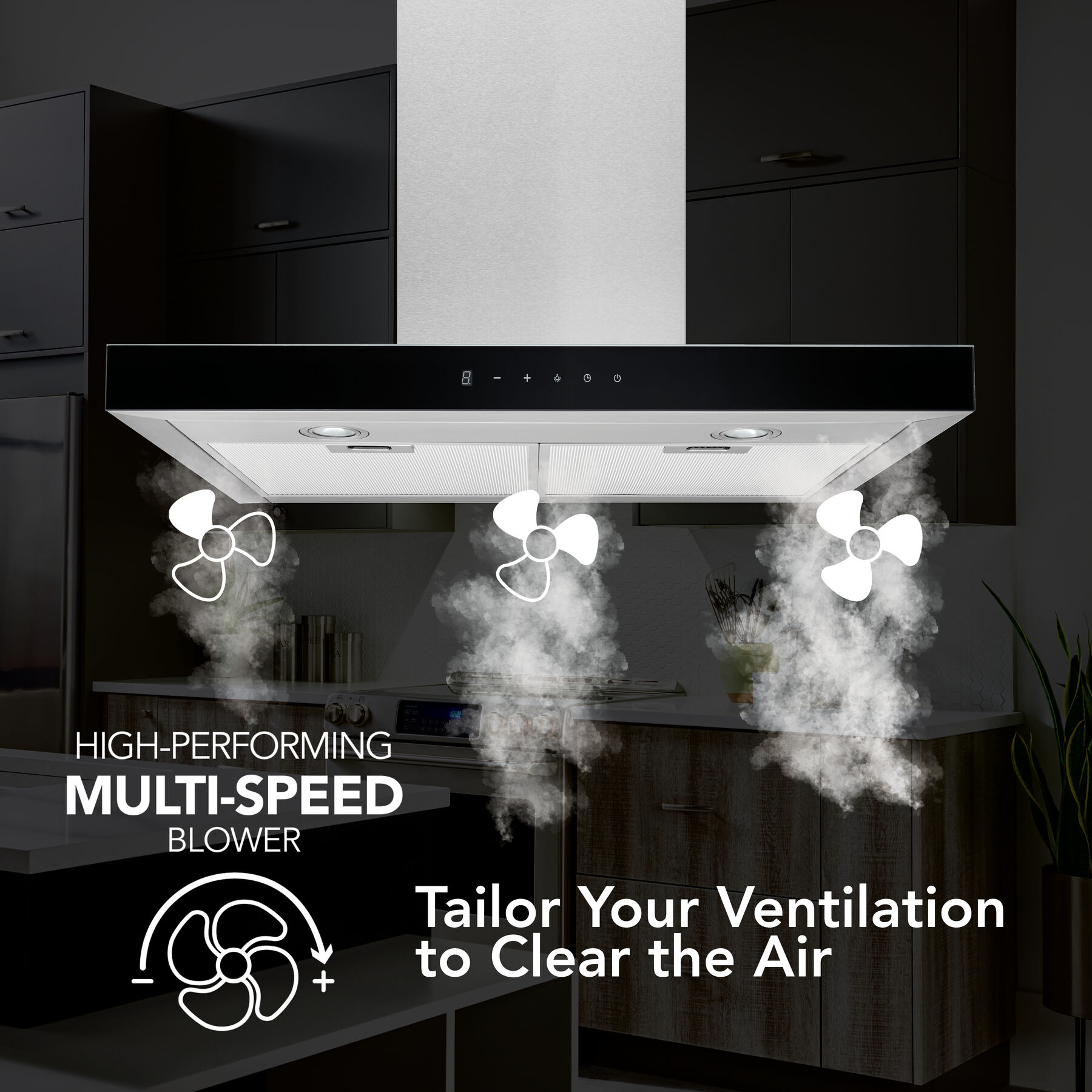 30-Inch Convertible Wall-Mount T-Style Chimney Range Hood, 450 Max CFM w/Black Glass BWT1304SSB