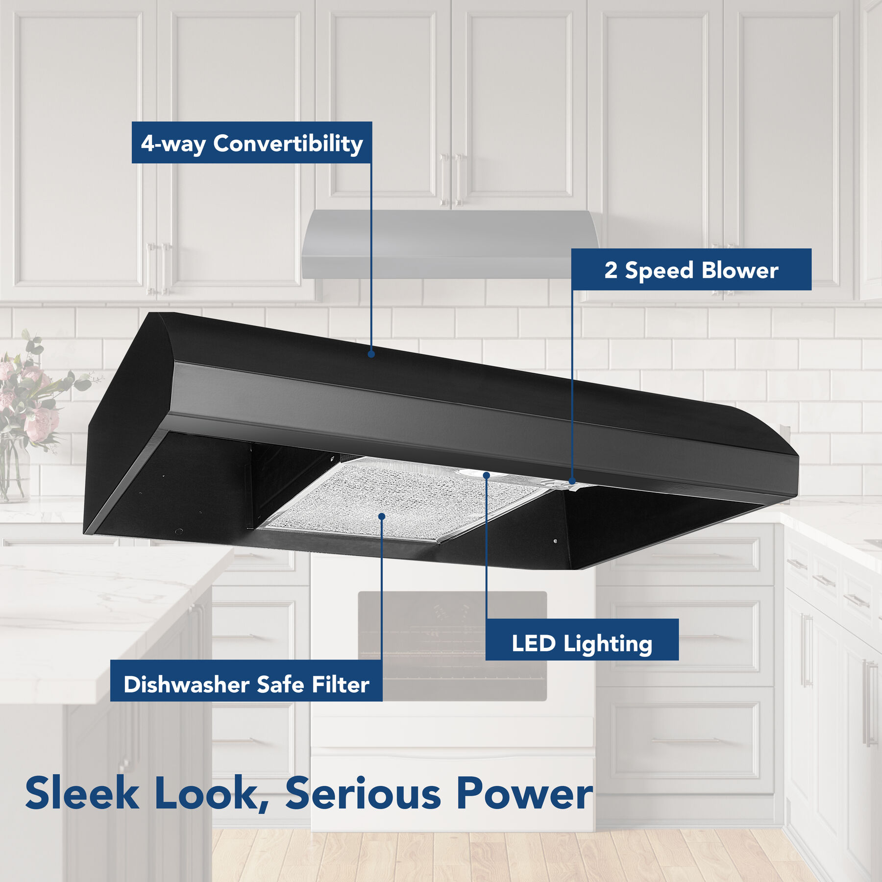 30-Inch 4-Way Convertible Under-Cabinet Range Hood, 270 Max CFM BXT130BL
