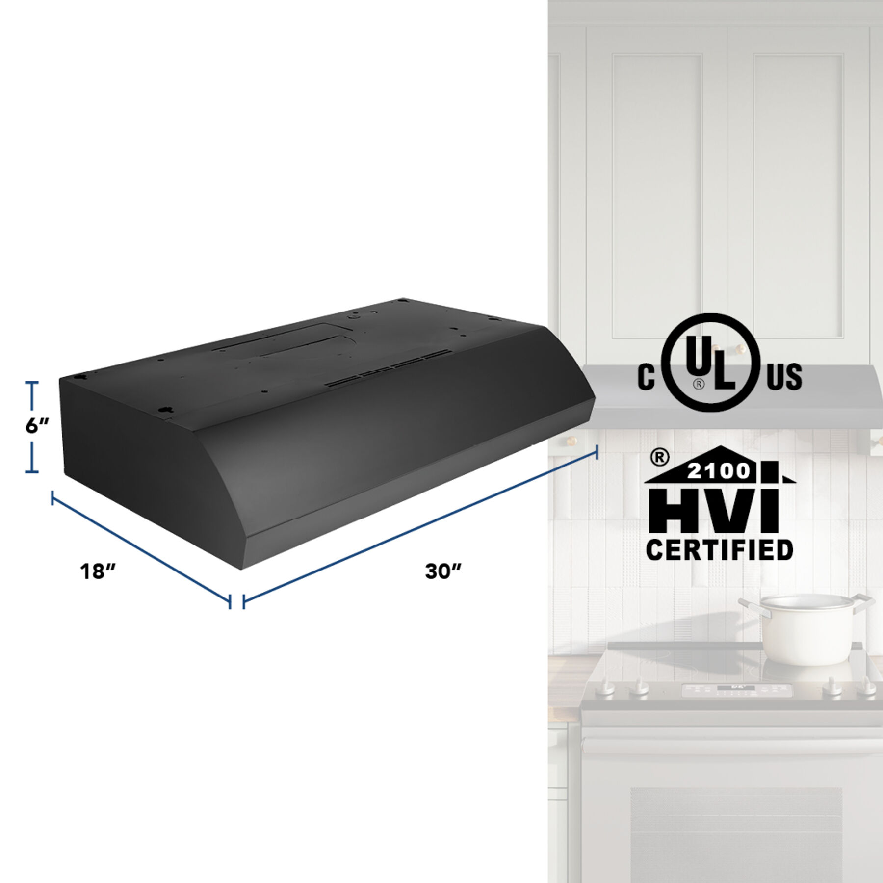 30-Inch 4-Way Convertible Under-Cabinet Range Hood, 270 Max CFM BXT130BL