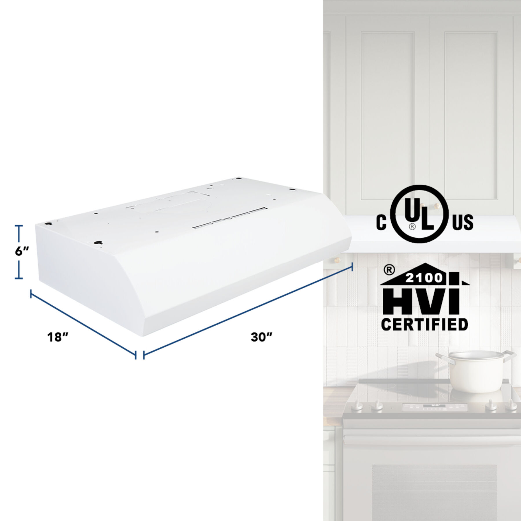 30-Inch 4-Way Convertible Under-Cabinet Range Hood, 270 Max CFM BXT130WW