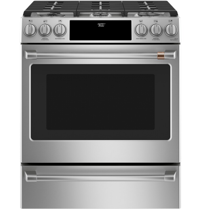 CAFÉ™ 30" Smart Slide-In, Front-Control, Dual-Fuel Range with Warming Drawer C2S900P2MS1