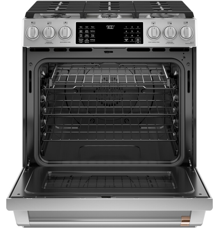 CAFÉ™ 30" Smart Slide-In, Front-Control, Dual-Fuel Range with Warming Drawer C2S900P2MS1