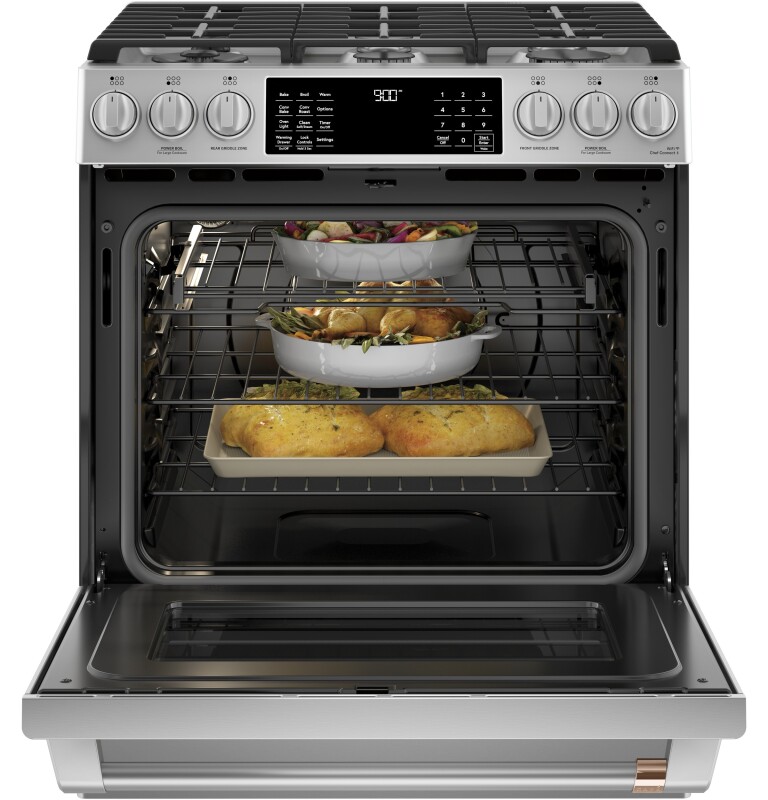 CAFÉ™ 30" Smart Slide-In, Front-Control, Dual-Fuel Range with Warming Drawer C2S900P2MS1