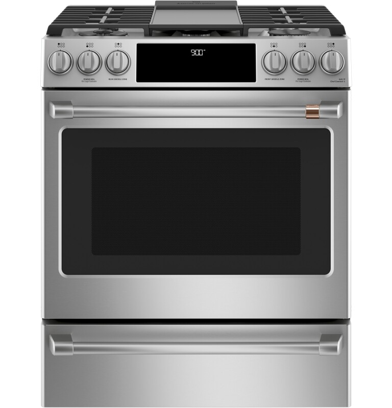 CAFÉ™ 30" Smart Slide-In, Front-Control, Dual-Fuel Range with Warming Drawer C2S900P2MS1