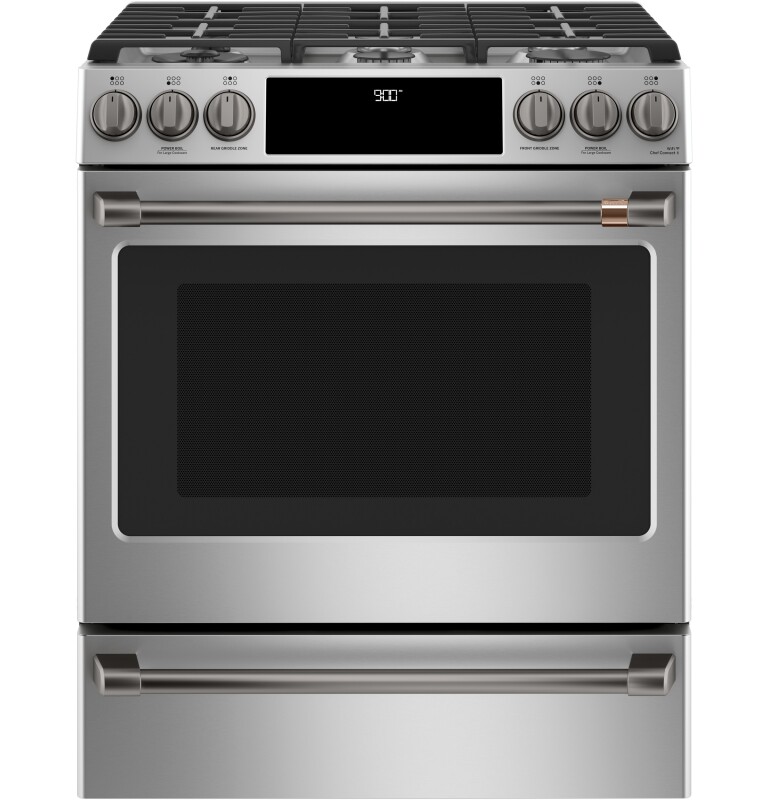 CAFÉ™ 30" Smart Slide-In, Front-Control, Dual-Fuel Range with Warming Drawer C2S900P2MS1