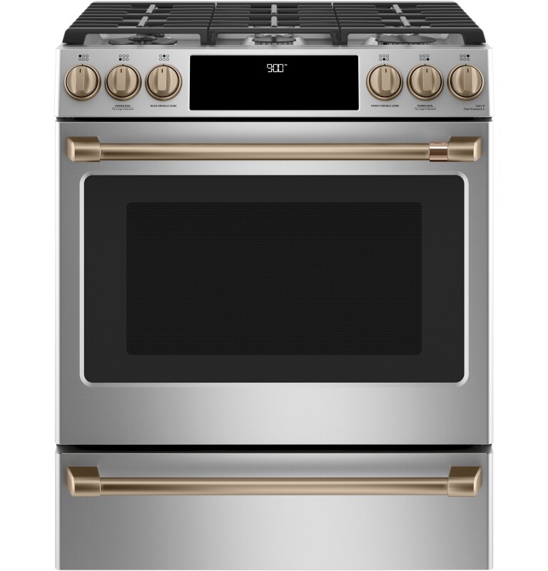 CAFÉ™ 30" Smart Slide-In, Front-Control, Dual-Fuel Range with Warming Drawer C2S900P2MS1