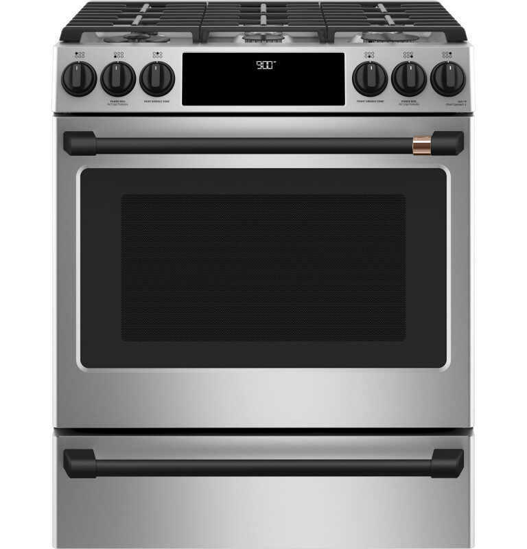 CAFÉ™ 30" Smart Slide-In, Front-Control, Dual-Fuel Range with Warming Drawer C2S900P2MS1