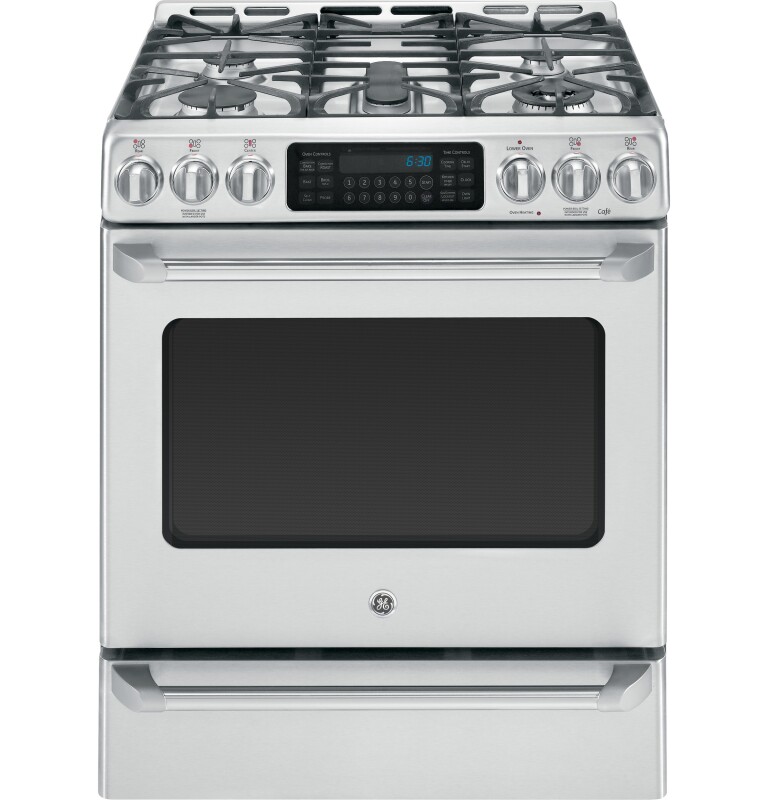 GE Series Slide-In Front Control Dual-Fuel Range with Baking Drawer C2S985SETSS