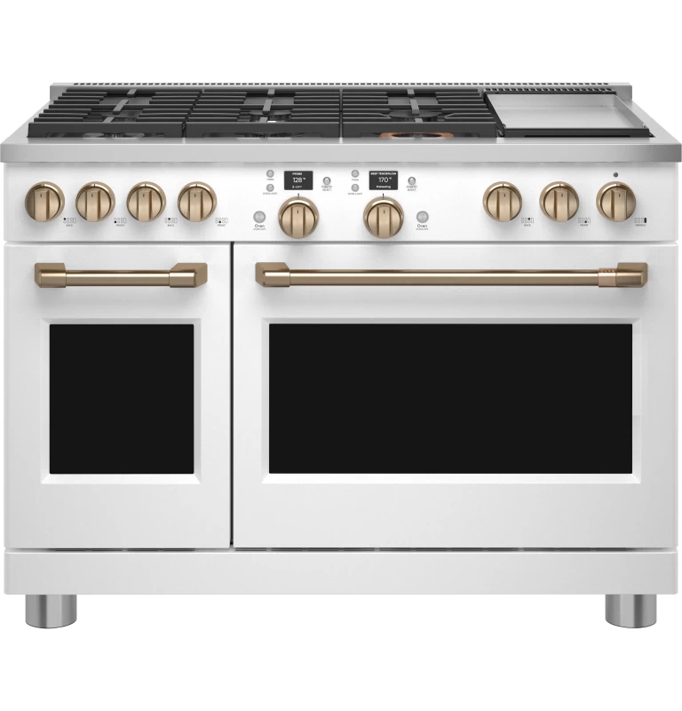 Cafe 48" Smart Dual-Fuel Commercial-Style Range with 6 Burners and Griddle (Natural Gas) Matte White / Brushed Bronze C2Y486P4TW2 Picture 1