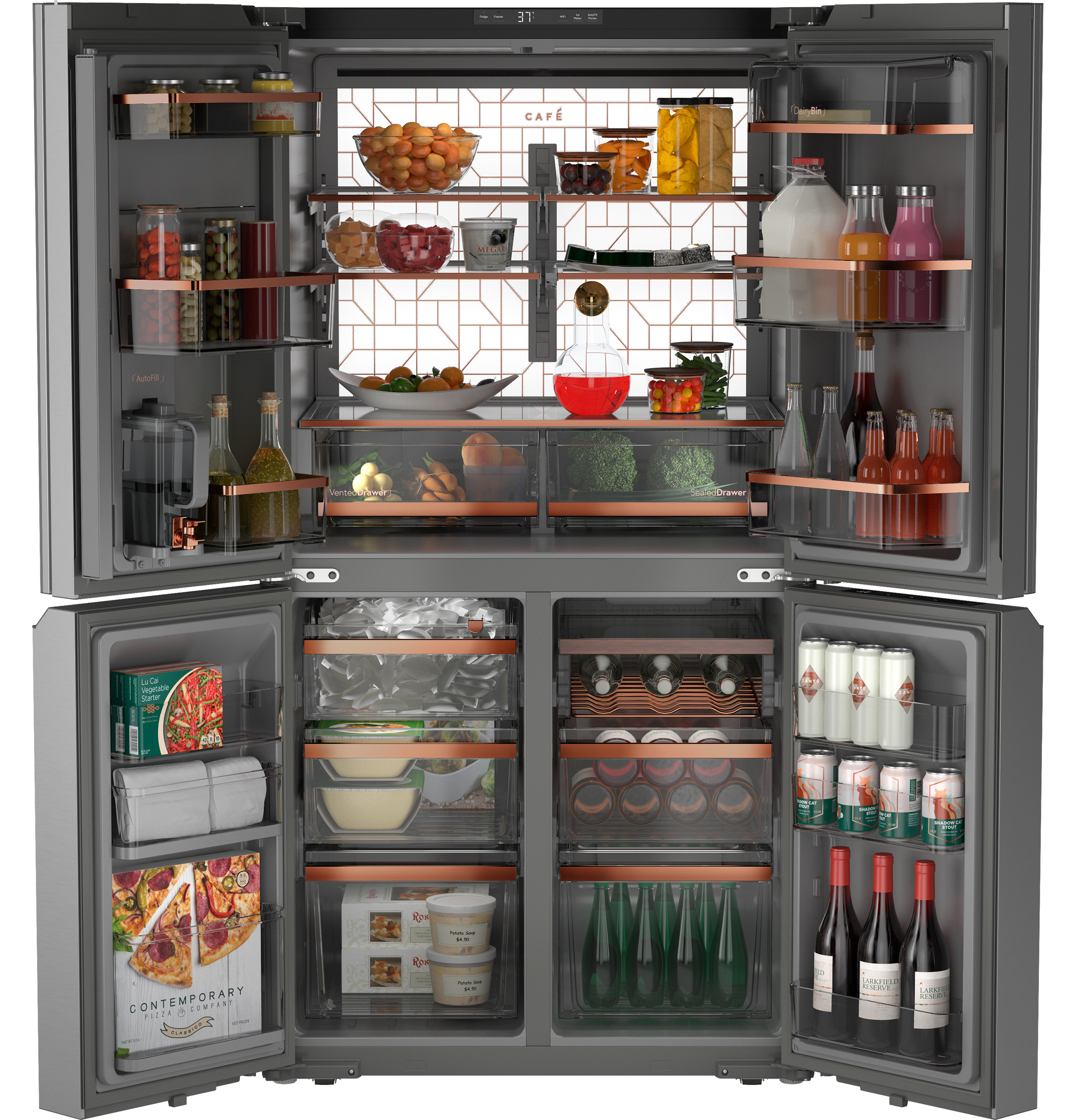 CAFÉ™ ENERGY STAR® 28.3 Cu. Ft. Smart Quad-Door Refrigerator in Platinum Glass with Dual-Dispense AutoFill Pitcher CAE28DM5TS5