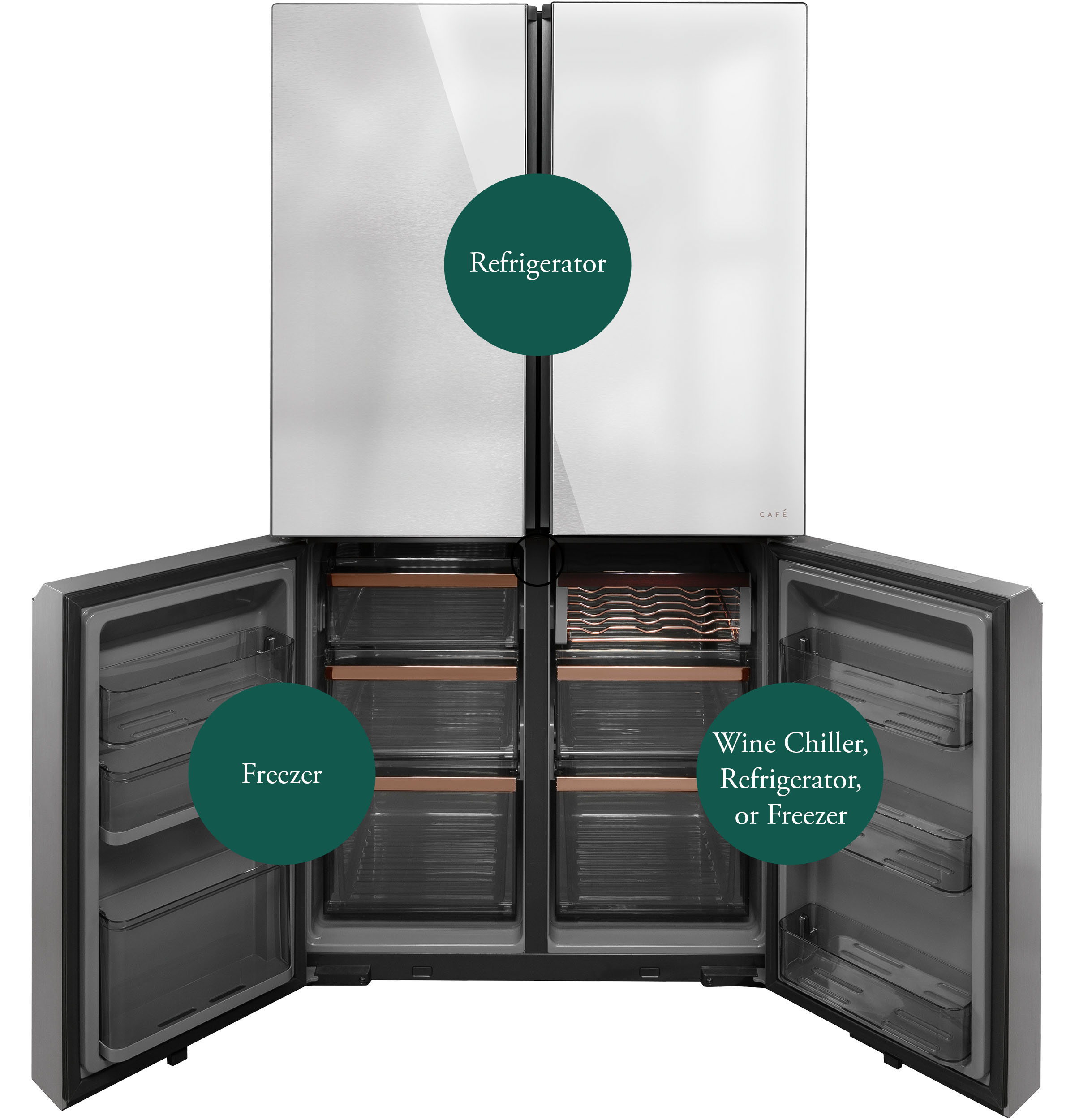 CAFÉ™ ENERGY STAR® 28.3 Cu. Ft. Smart Quad-Door Refrigerator in Platinum Glass with Dual-Dispense AutoFill Pitcher CAE28DM5TS5