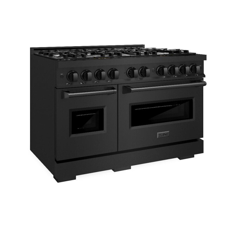ZLINE 48 in. 6.7 cu. ft. Classic Double Oven Dual Fuel Range with 8 Burner Gas Cooktop in Black Stainless Steel (CDRB-48) CDRB48