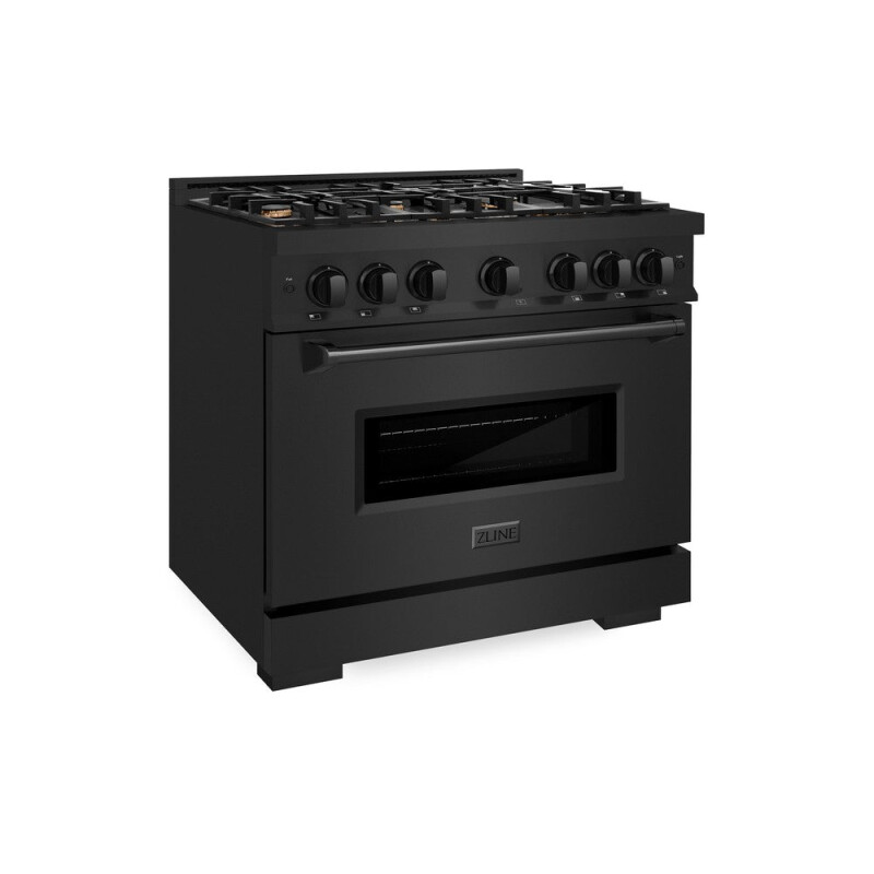 ZLINE 36 in. 5.2 cu. ft. Classic Dual Fuel Range with Gas Cooktop and Electric Convection Oven in Black Stainless Steel with 6 Brass Burners (CDRB-BR-36) CDRBBR36