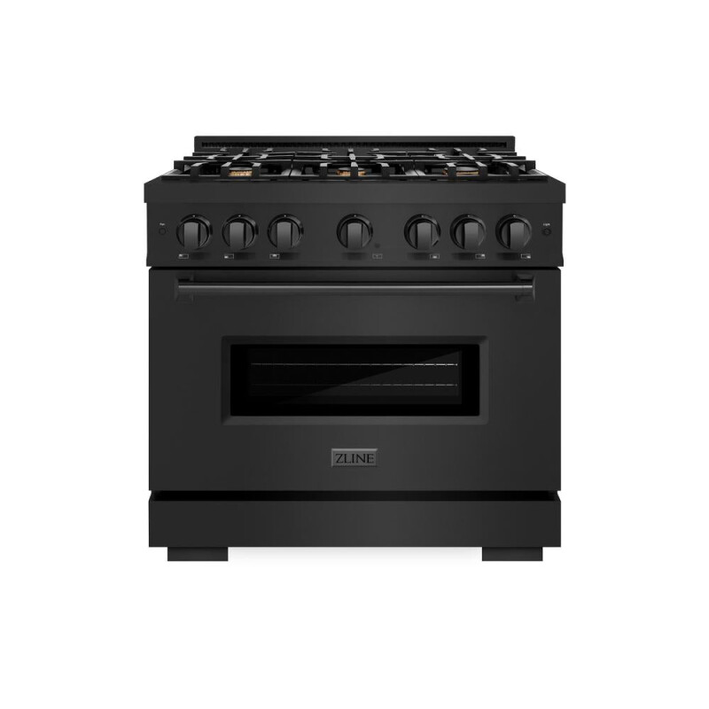 ZLINE 36 in. 5.2 cu. ft. Classic Dual Fuel Range with Gas Cooktop and Electric Convection Oven in Black Stainless Steel with 6 Brass Burners (CDRB-BR-36) CDRBBR36