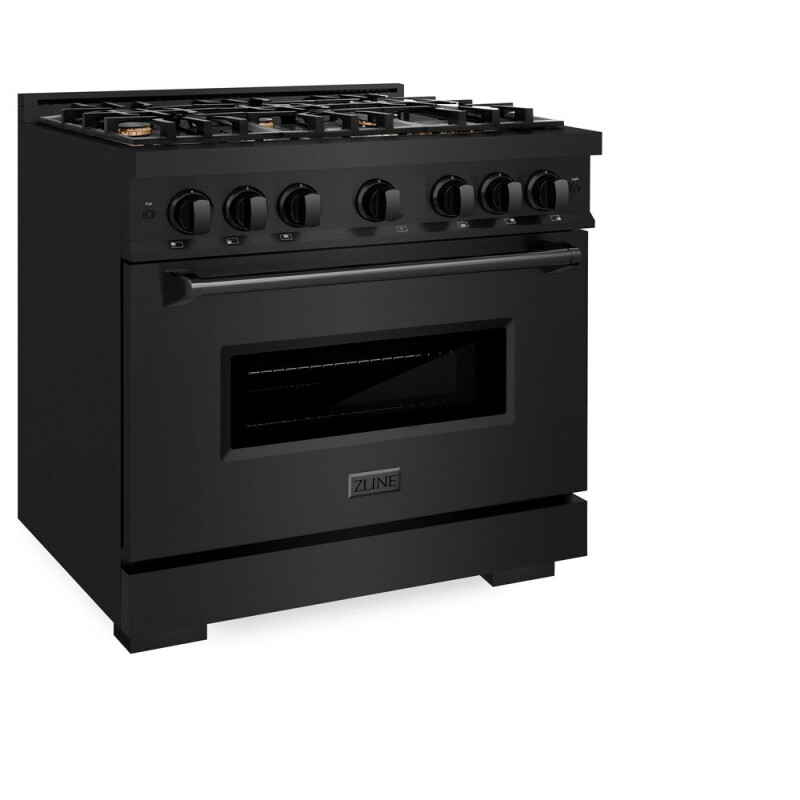ZLINE 36 in. 5.2 cu. ft. Classic Dual Fuel Range with Gas Cooktop and Electric Convection Oven in Black Stainless Steel with 6 Brass Burners (CDRB-BR-36) CDRBBR36