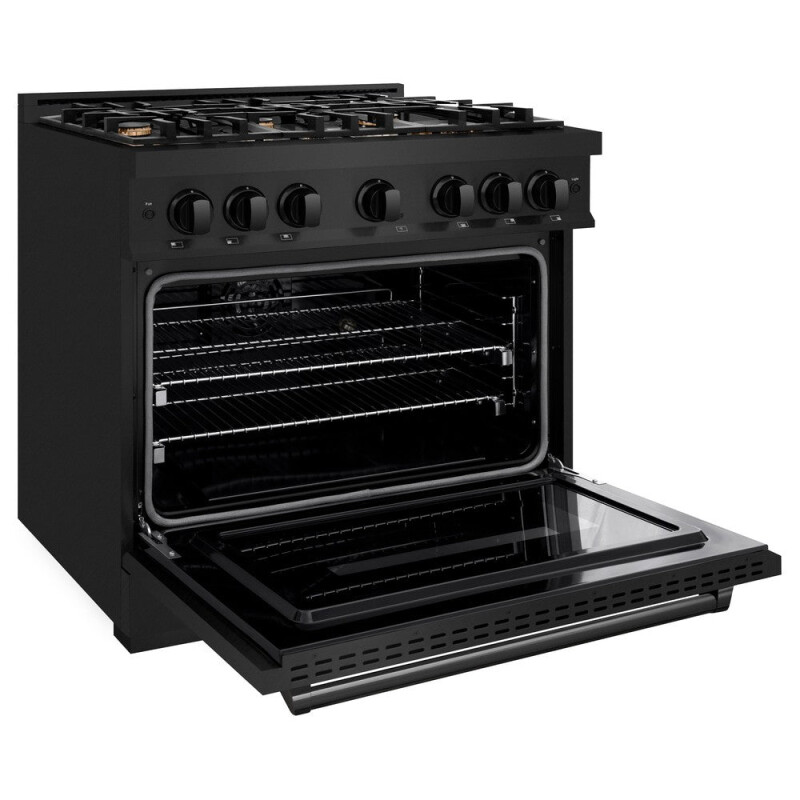 ZLINE 36 in. 5.2 cu. ft. Classic Dual Fuel Range with Gas Cooktop and Electric Convection Oven in Black Stainless Steel with 6 Brass Burners (CDRB-BR-36) CDRBBR36