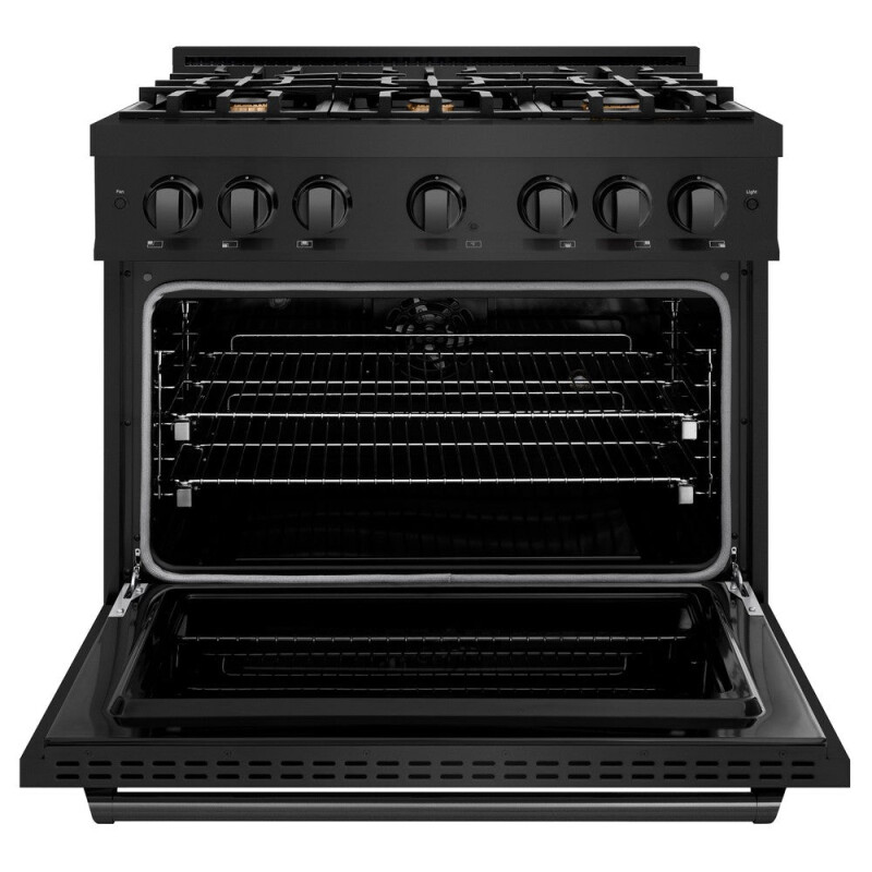 ZLINE 36 in. 5.2 cu. ft. Classic Dual Fuel Range with Gas Cooktop and Electric Convection Oven in Black Stainless Steel with 6 Brass Burners (CDRB-BR-36) CDRBBR36