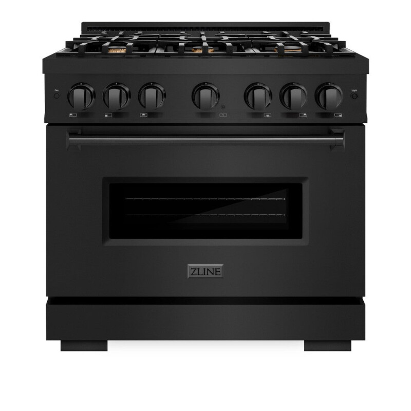 ZLINE 36 in. 5.2 cu. ft. Classic Dual Fuel Range with Gas Cooktop and Electric Convection Oven in Black Stainless Steel with 6 Brass Burners (CDRB-BR-36) CDRBBR36