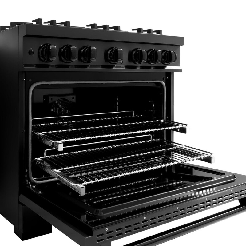 ZLINE 36 in. 5.2 cu. ft. Classic Dual Fuel Range with Gas Cooktop and Electric Convection Oven in Black Stainless Steel with 6 Brass Burners (CDRB-BR-36) CDRBBR36