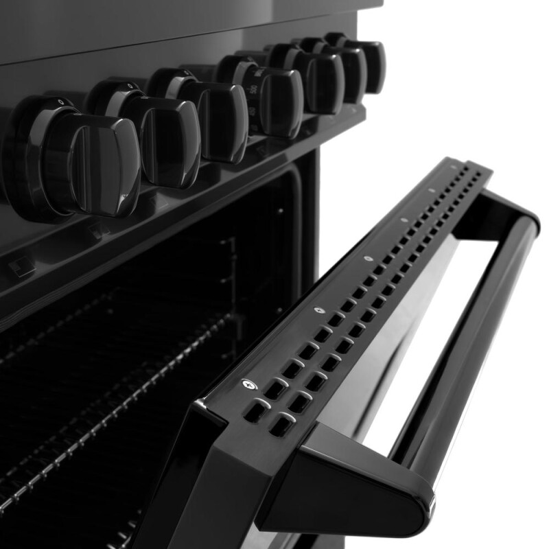 ZLINE 36 in. 5.2 cu. ft. Classic Dual Fuel Range with Gas Cooktop and Electric Convection Oven in Black Stainless Steel with 6 Brass Burners (CDRB-BR-36) CDRBBR36