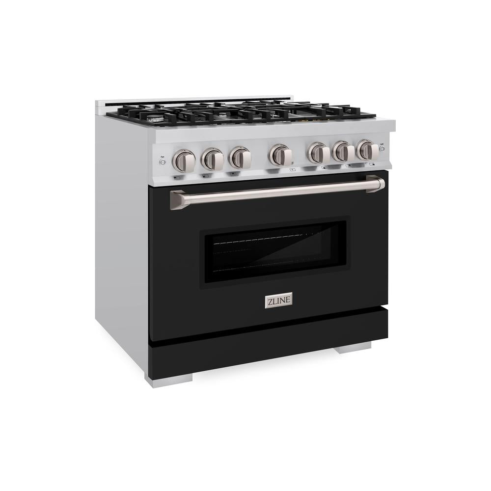 ZLINE 36 in. 5.2 cu. ft. Classic Dual Fuel Range with 6 Burner Gas Cooktop and Electric Convection Oven in Stainless Steel with Black Matte Door (CDR-BLM-36) CDRBLM36