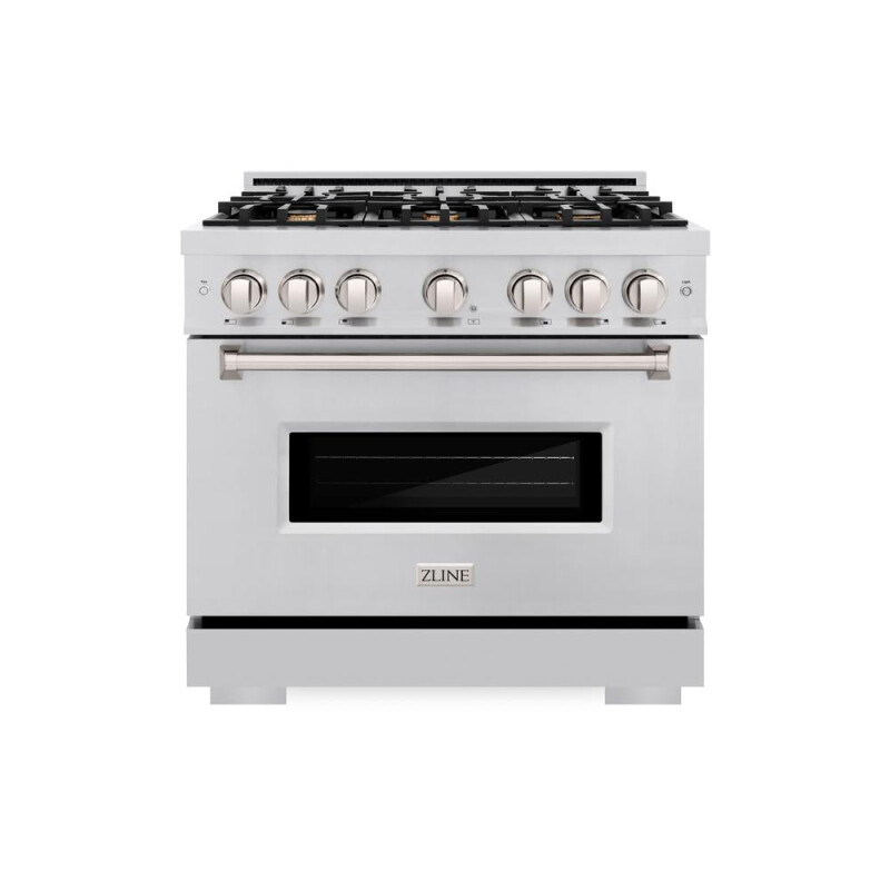 ZLINE 36 in. 5.2 cu. ft. Classic Dual Fuel Range with Gas Cooktop and Electric Convection Oven in Stainless Steel with 6 Brass Burners (CDR-BR-36) CDRBR36