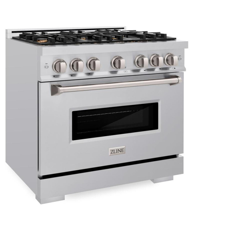 ZLINE 36 in. 5.2 cu. ft. Classic Dual Fuel Range with Gas Cooktop and Electric Convection Oven in Stainless Steel with 6 Brass Burners (CDR-BR-36) CDRBR36