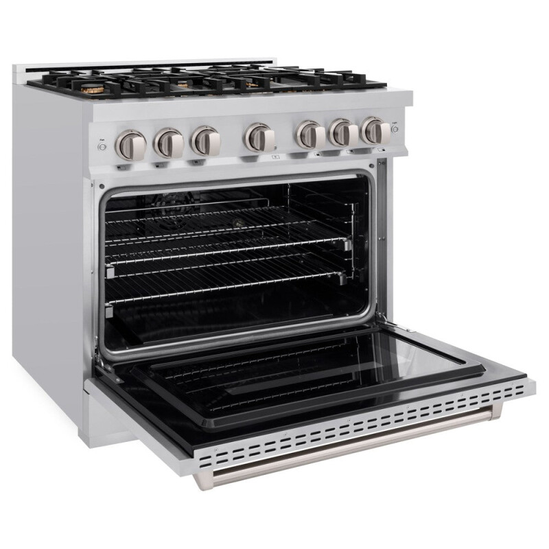 ZLINE 36 in. 5.2 cu. ft. Classic Dual Fuel Range with Gas Cooktop and Electric Convection Oven in Stainless Steel with 6 Brass Burners (CDR-BR-36) CDRBR36