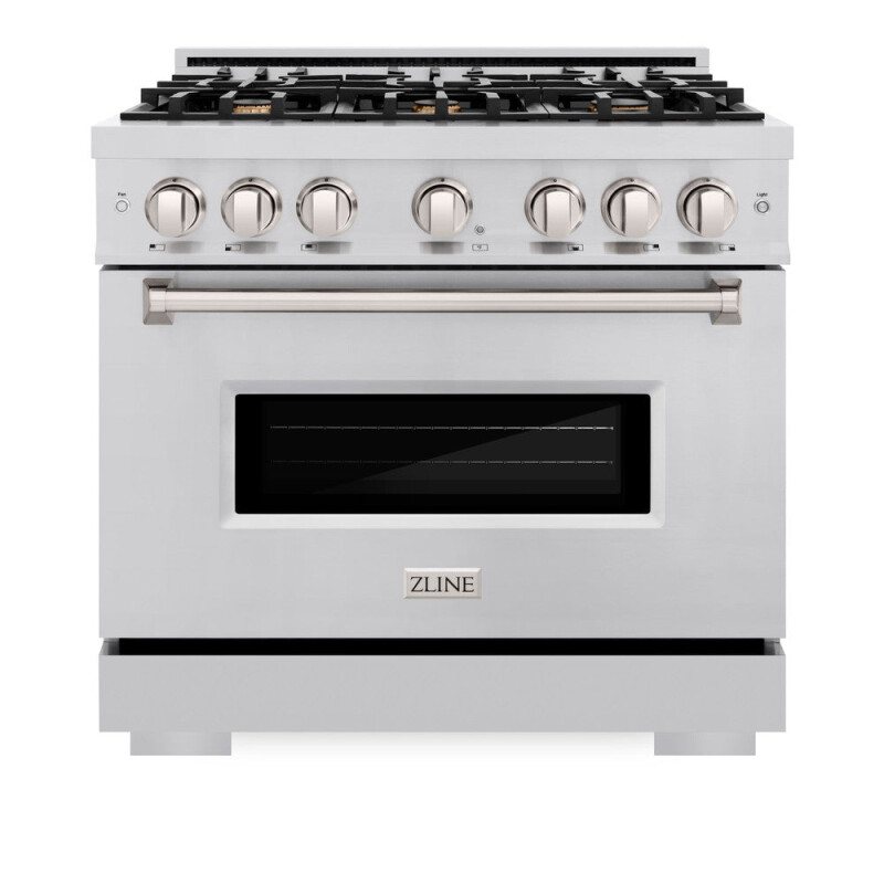 ZLINE 36 in. 5.2 cu. ft. Classic Dual Fuel Range with Gas Cooktop and Electric Convection Oven in Stainless Steel with 6 Brass Burners (CDR-BR-36) CDRBR36