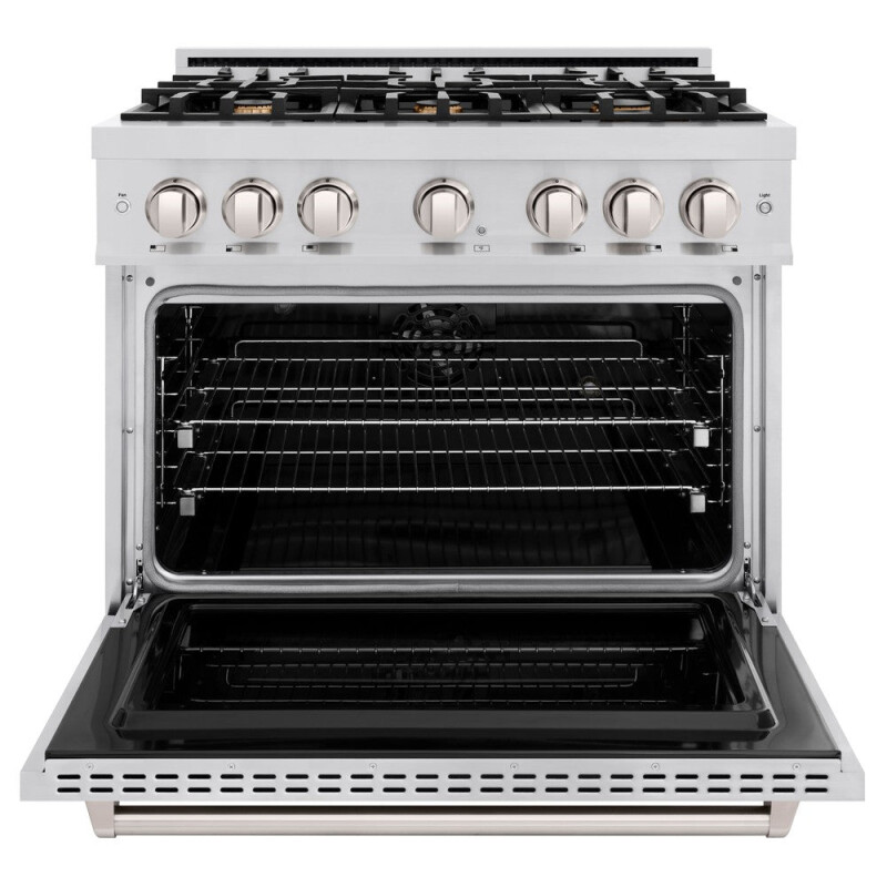 ZLINE 36 in. 5.2 cu. ft. Classic Dual Fuel Range with Gas Cooktop and Electric Convection Oven in Stainless Steel with 6 Brass Burners (CDR-BR-36) CDRBR36