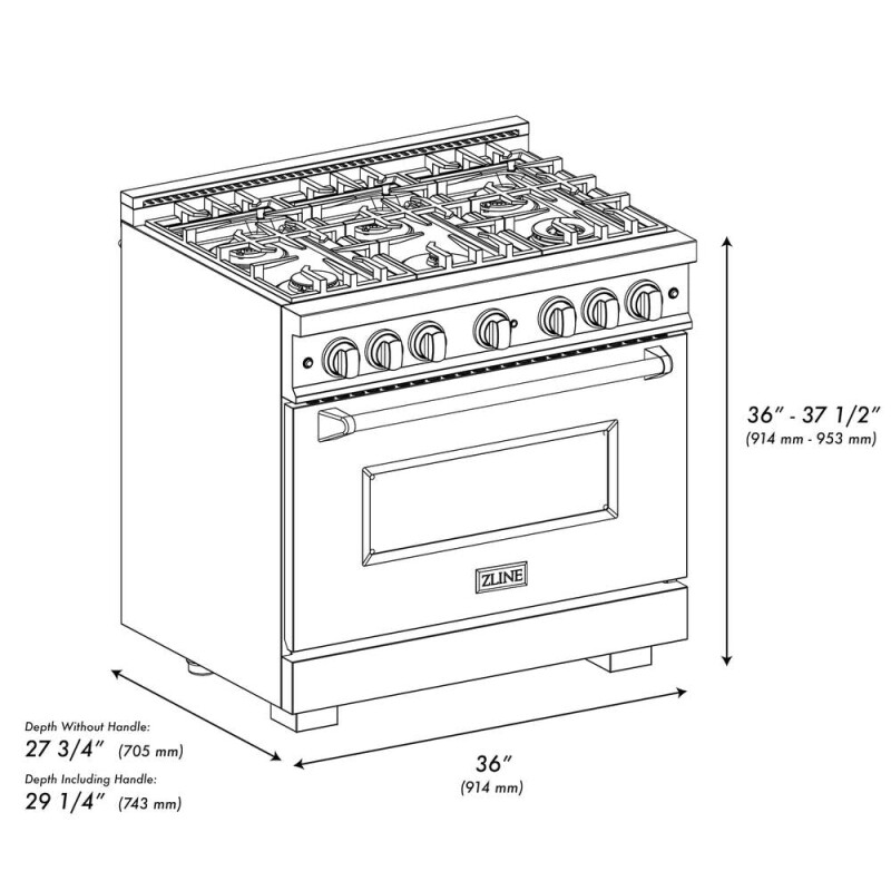 ZLINE 36 in. 5.2 cu. ft. Classic Dual Fuel Range with Gas Cooktop and Electric Convection Oven in Stainless Steel with 6 Brass Burners (CDR-BR-36) CDRBR36
