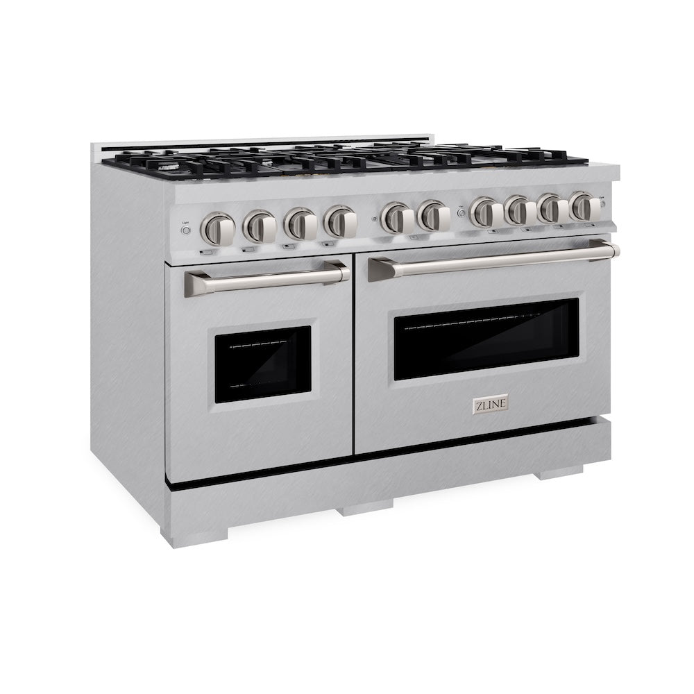 ZLINE 48 in. 6.7 cu. ft. Classic Double Oven Dual Fuel Range with 8 Burner Gas Cooktop in DuraSnow® Stainless Steel (CDRS-48) CDRS48