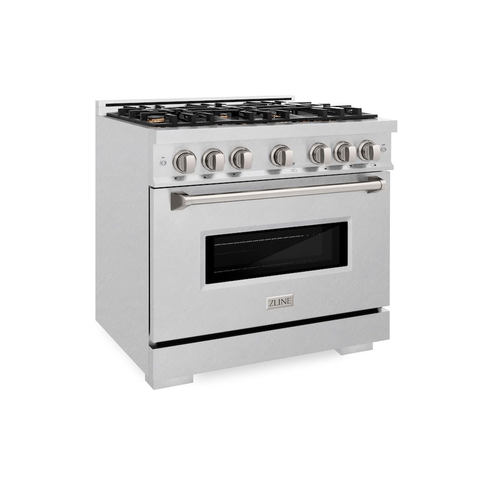 ZLINE 36 in. 5.2 cu. ft. Classic Dual Fuel Range with Gas Cooktop and Electric Convection Oven in DuraSnow® Stainless Steel with 6 Brass Burners (CDRS-BR-36) CDRSBR36