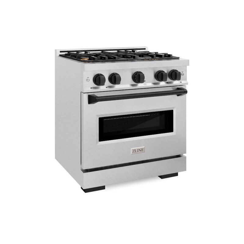 ZLINE Autograph Edition 30 in. 4.2 cu. ft. Classic Dual Fuel Range with 4 Burner Gas Cooktop and Electric Convection Oven in DuraSnow® Stainless Steel with Matte Black Accents (CDRSZ-30-MB) C