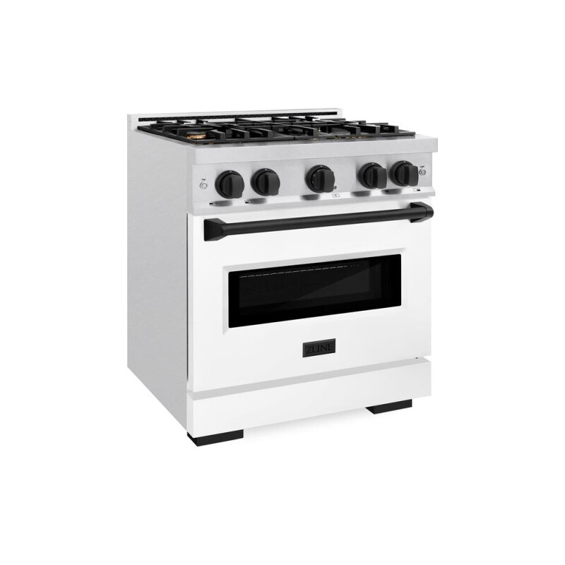 ZLINE Autograph Edition 30 in. 4.2 cu. ft. Classic Dual Fuel Range with 4 Burner Gas Cooktop and Electric Convection Oven in DuraSnow® Stainless Steel with White Matte Door and Matte Black Ac