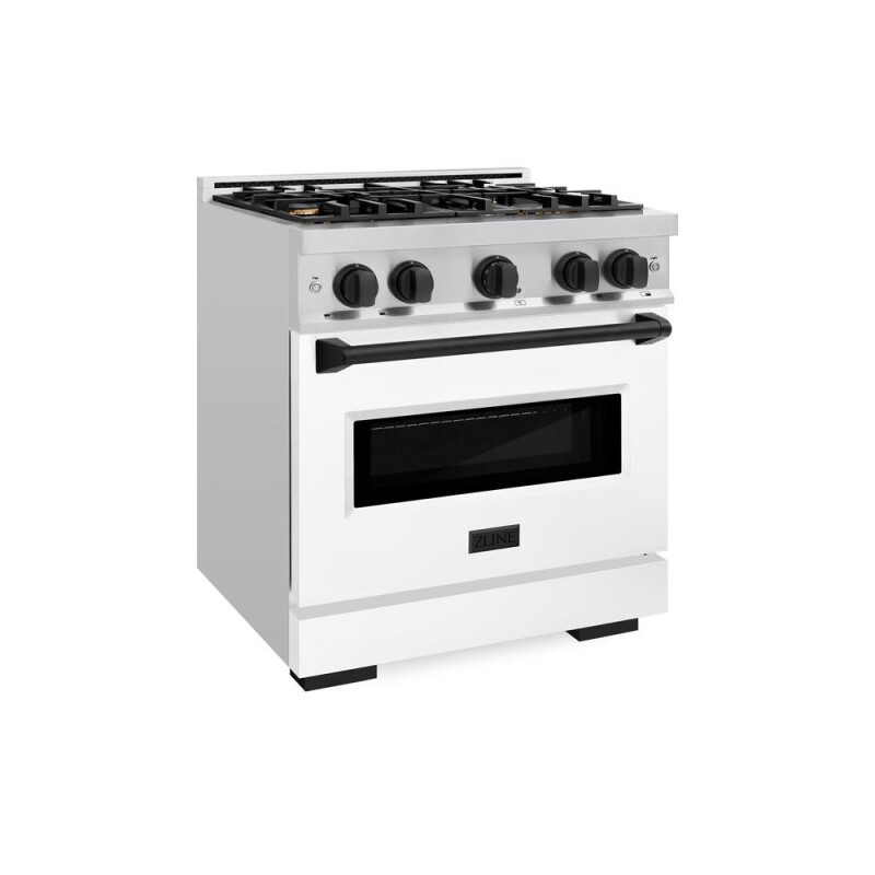 ZLINE Autograph Edition 30 in. 4.2 cu. ft. Classic Dual Fuel Range with 4 Burner Gas Cooktop and Electric Convection Oven in Stainless Steel with White Matte Door and Matte Black Accents (CDR