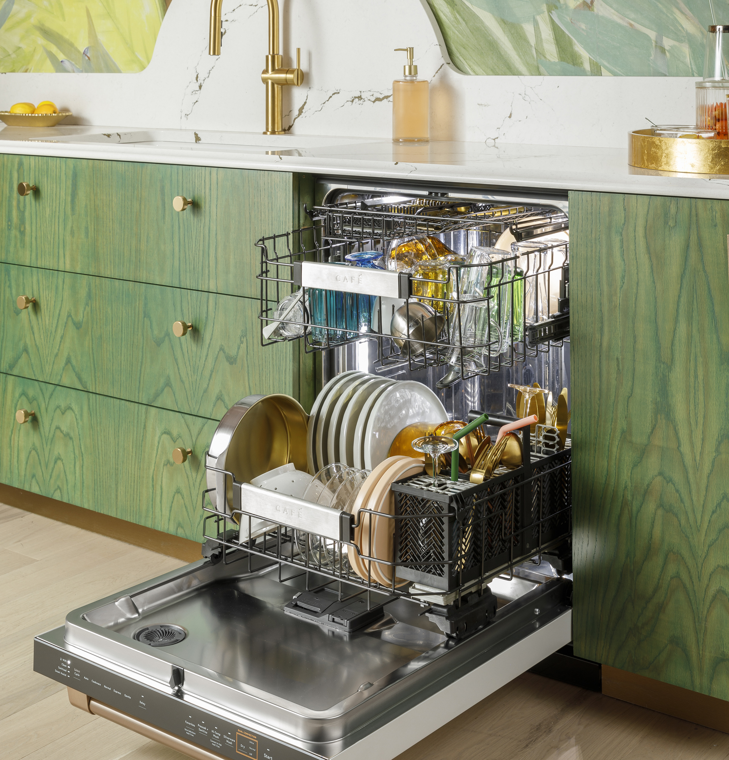 CAFÉ™ CustomFit ENERGY STAR Stainless Interior Smart Dishwasher with Ultra Wash Top Rack and Dual Convection Ultra Dry, LED Lights, 39 dBA CDT888P4VW2