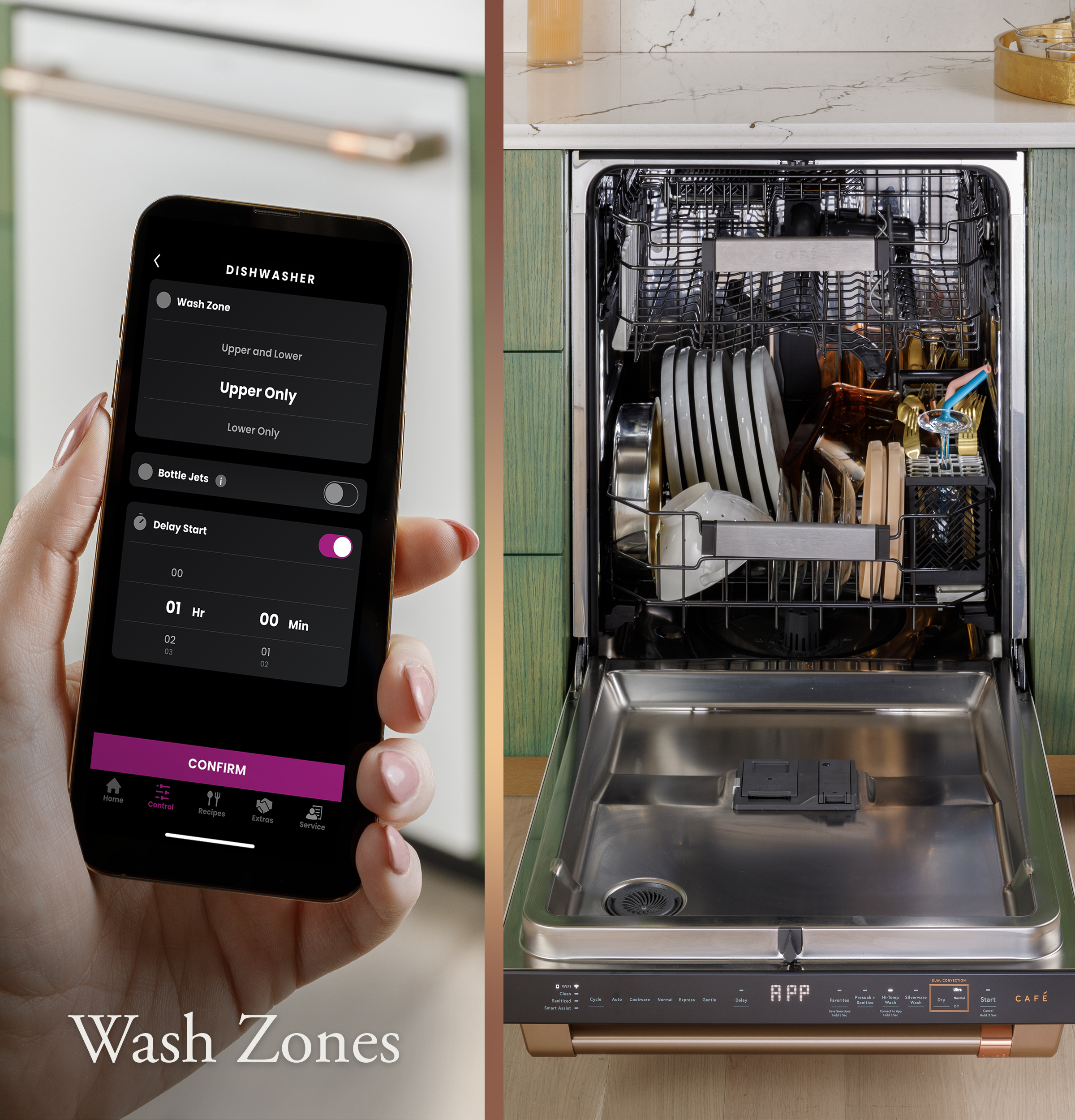 CAFÉ™ CustomFit ENERGY STAR Stainless Interior Smart Dishwasher with Ultra Wash Top Rack and Dual Convection Ultra Dry, LED Lights, 39 dBA CDT888P4VW2