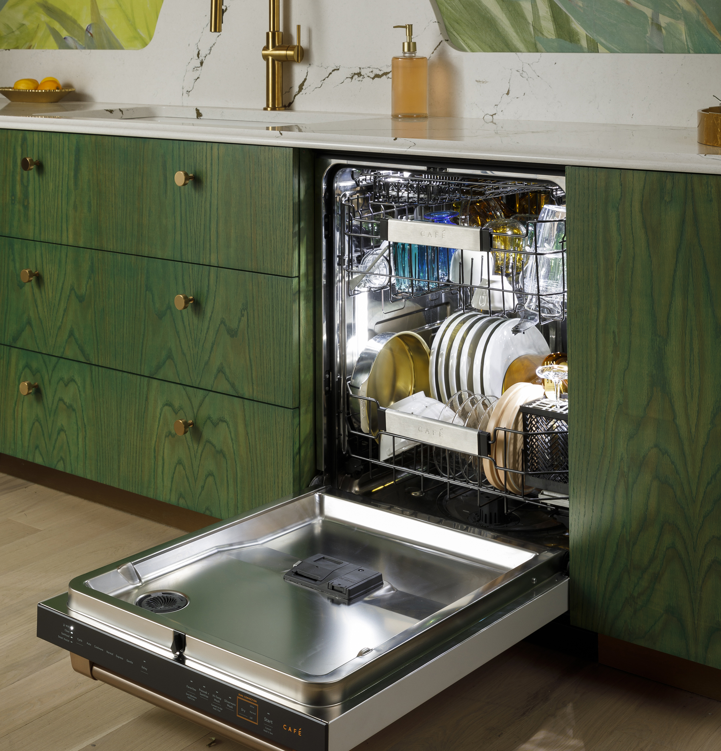 CAFÉ™ CustomFit ENERGY STAR Stainless Interior Smart Dishwasher with Ultra Wash Top Rack and Dual Convection Ultra Dry, LED Lights, 39 dBA CDT888P4VW2