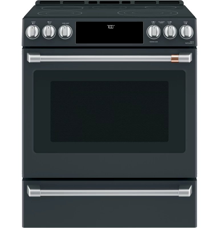 Cafe 30" Smart Slide-In, Front-Control, Radiant and Convection Range Matte Black / Brushed Stainless CES700P3MD1 Picture 1