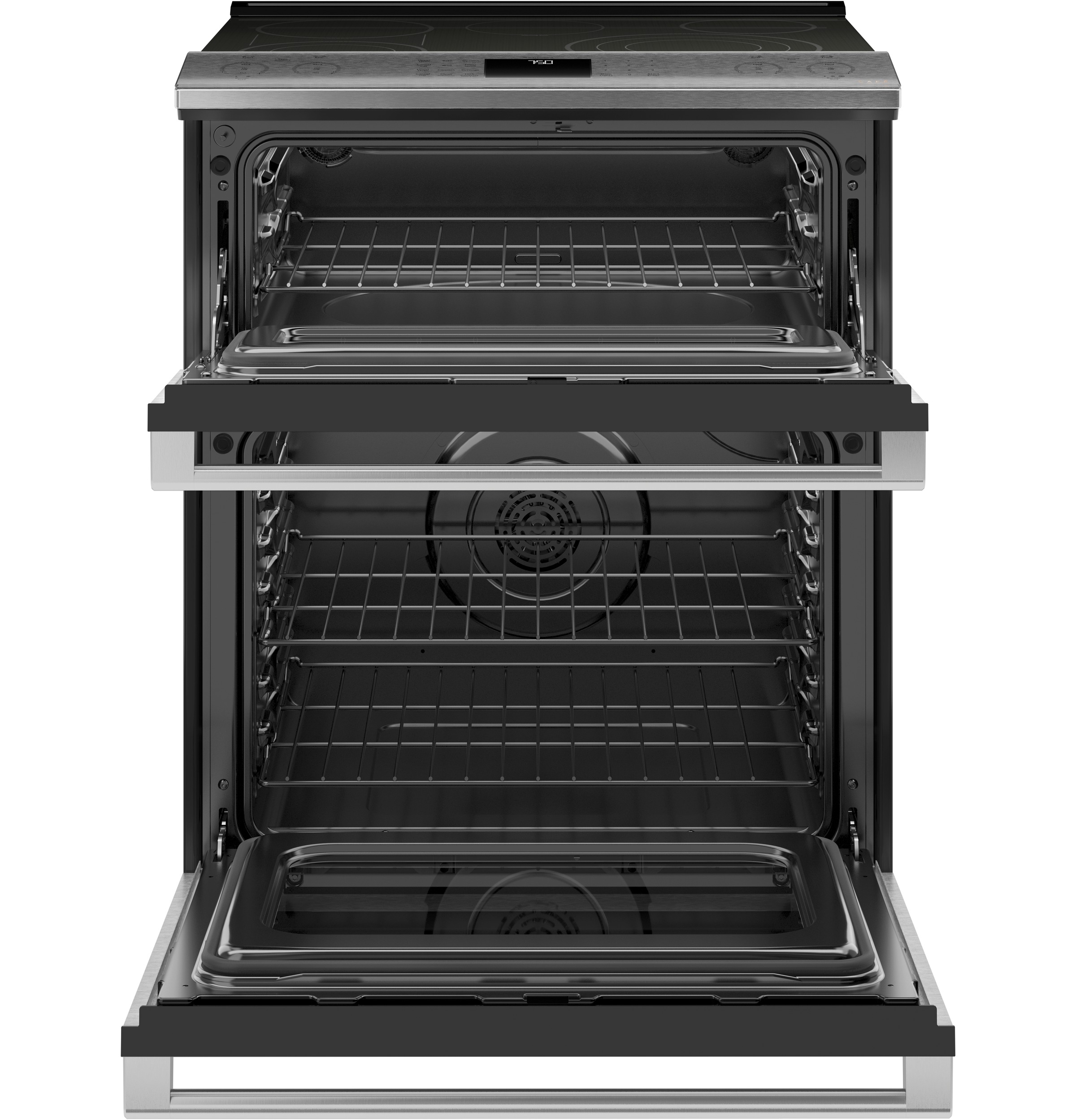 CAFÉ™ 30" Smart Slide-In, Front-Control, Radiant and Convection Double-Oven Range in Platinum Glass CES750M2NS5