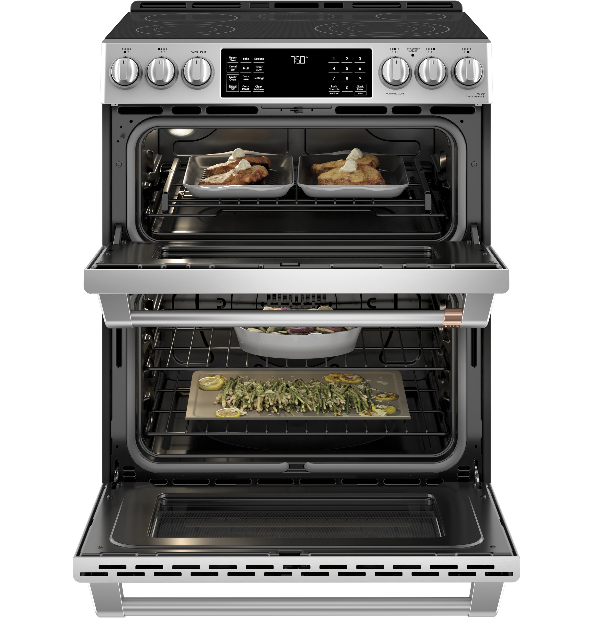 CAFÉ™ 30" Smart Slide-In, Front-Control, Radiant and Convection Double-Oven Range CES750P2MS1