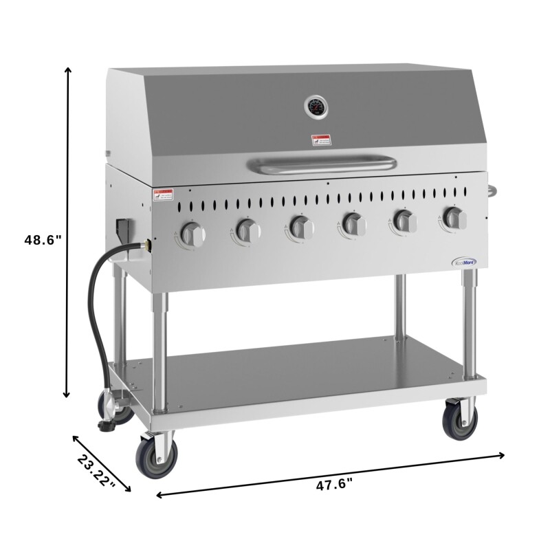 48 in. Commercial Outdoor Propane Gas Grill with Roll Dome Cover, ETL Listed in Stainless-Steel CGKIT448D