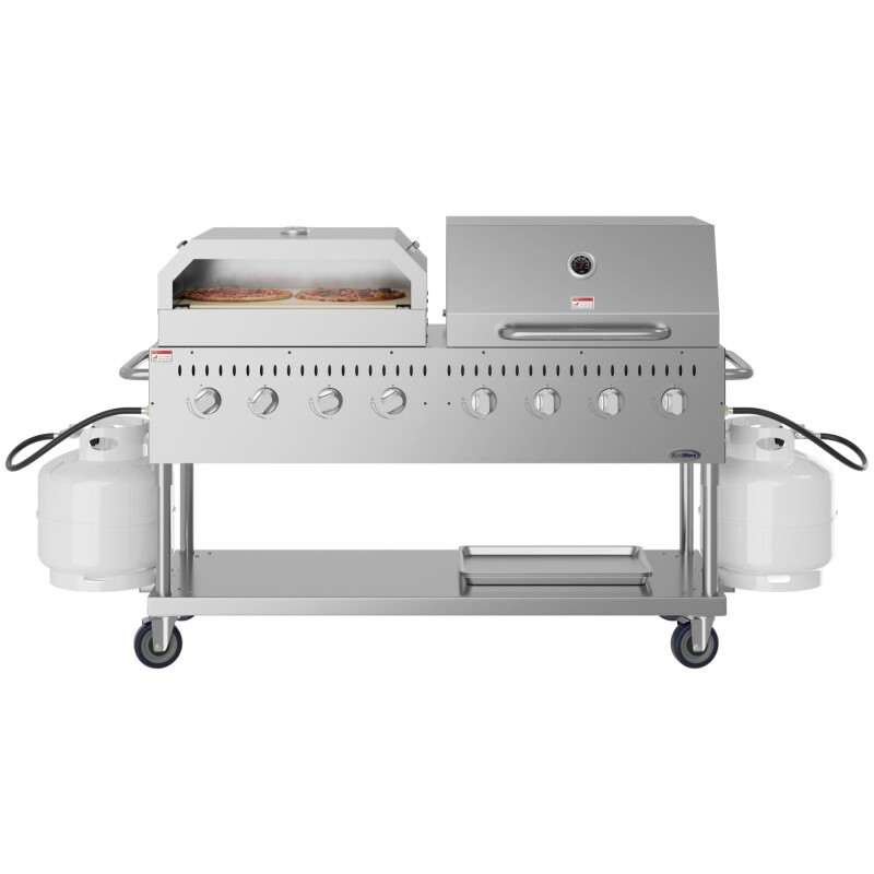 60 in. 8-Burner Commercial Outdoor Propane Gas Grill With 30 in. Roll Dome Cover and 30 in. Pizza Oven in Stainless-Steel, ETL Listed CGKIT6D30P30