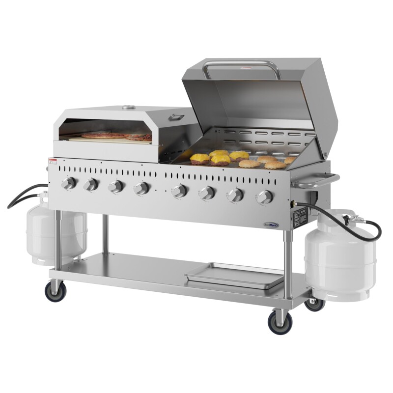60 in. 8-Burner Commercial Outdoor Propane Gas Grill With 30 in. Roll Dome Cover and 30 in. Pizza Oven in Stainless-Steel, ETL Listed CGKIT6D30P30