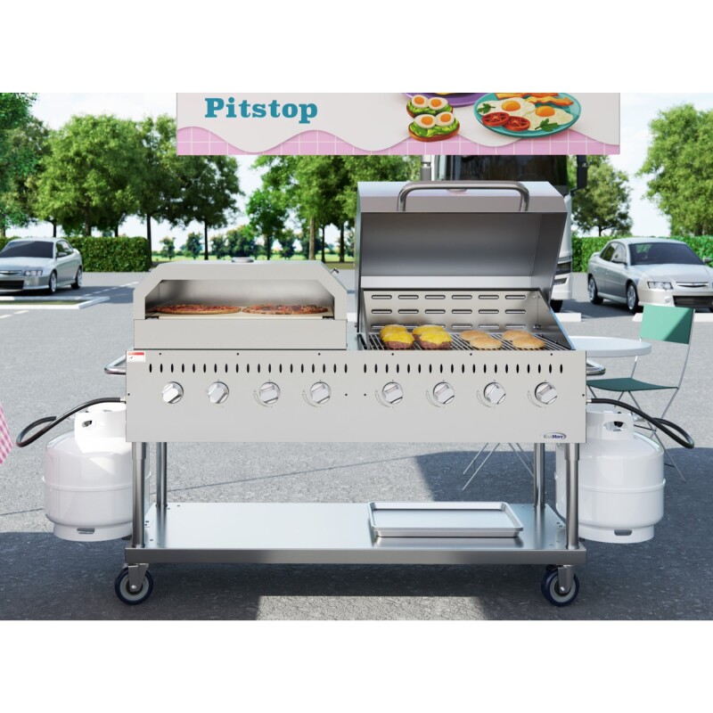 60 in. 8-Burner Commercial Outdoor Propane Gas Grill With 30 in. Roll Dome Cover and 30 in. Pizza Oven in Stainless-Steel, ETL Listed CGKIT6D30P30
