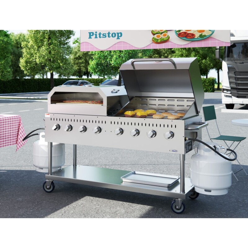 60 in. 8-Burner Commercial Outdoor Propane Gas Grill With 30 in. Roll Dome Cover and 30 in. Pizza Oven in Stainless-Steel, ETL Listed CGKIT6D30P30
