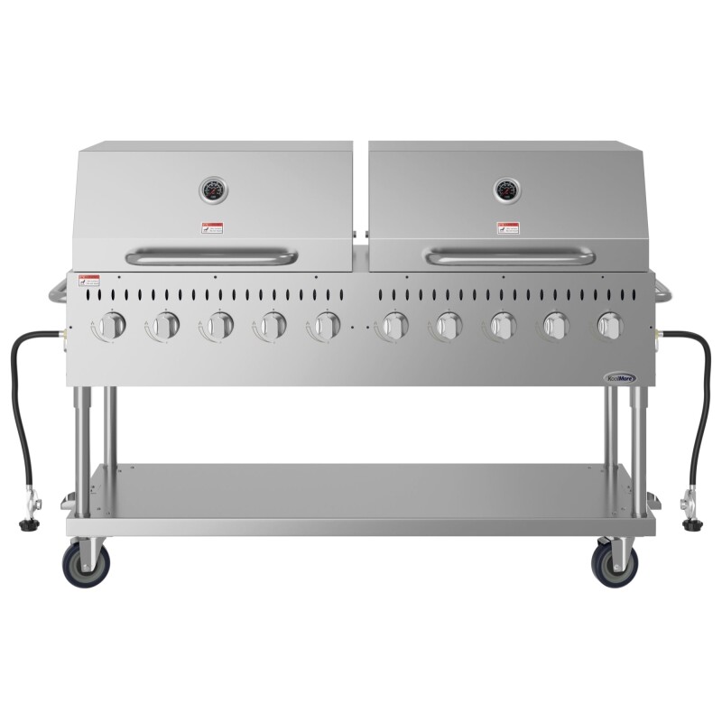 72 in. 10-Burner Commercial Outdoor Propane Gas Grill with Two 36 in. Roll Dome Covers in Stainless-Steel, ETL Listed CGKIT7D36D36